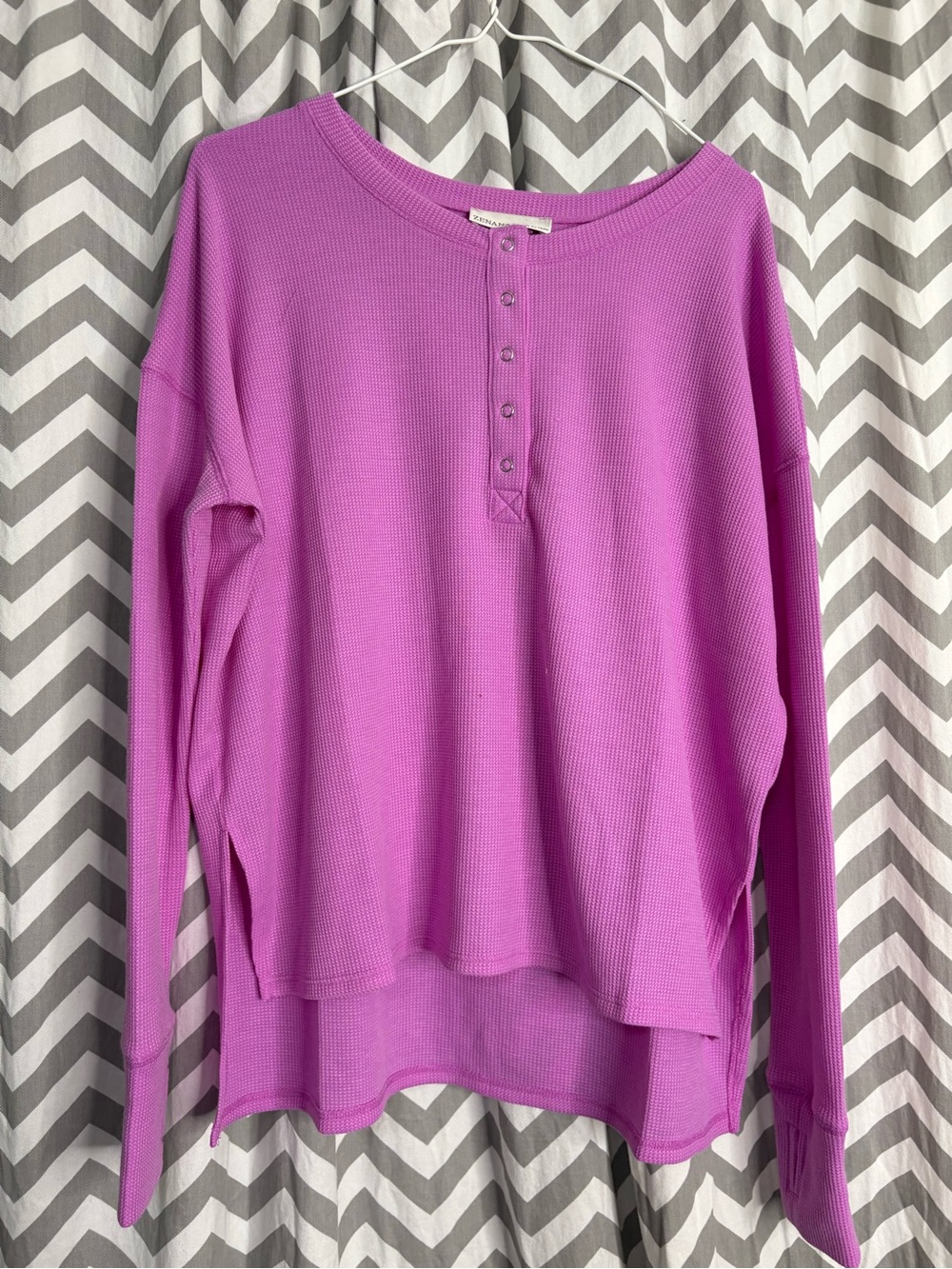 Waffle Knit Henley Long Sleeve Top - Purple